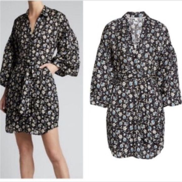 VERONICA BEARD Samy Floral Print Mini Dress Pockets Black Multi Sz 00 No Belt - Picture 1 of 16